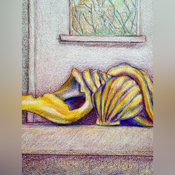 NEW Handmade Hand Crafted Sea Shell Drawing City Beach Still Original Artwork - Picture 3 of 3